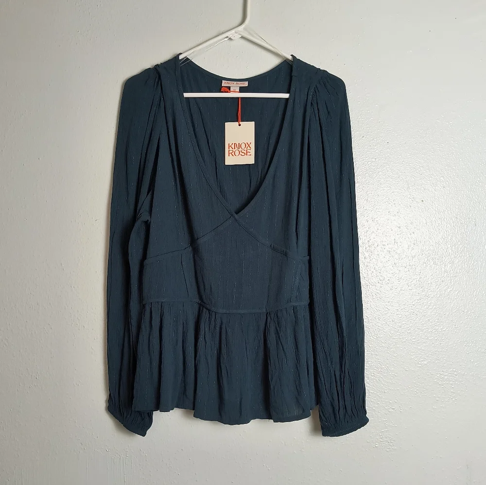 Knox Rose XXL Teal Blue Peplum Blouse Top Boho